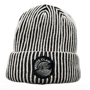 White Claw Black and White Striped Beanie - Winter Hat - One Size - EUC
